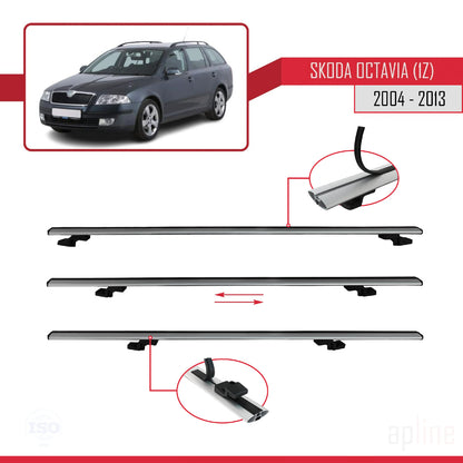 Compatible avec Skoda Octavia 2 (1Z) 2004-2013 BASIC Model Barres de Toit Railing Porte-Bagages de Voiture Gris Aluminium 3 Barres