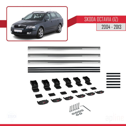 Compatible avec Skoda Octavia 2 (1Z) 2004-2013 BASIC Model Barres de Toit Railing Porte-Bagages de Voiture Gris Aluminium 3 Barres