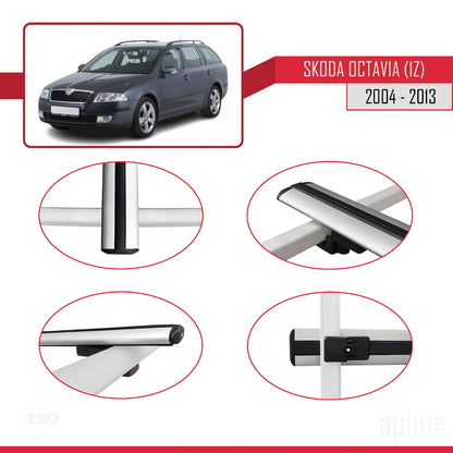 Compatible avec Skoda Octavia 2 (1Z) 2004-2013 BASIC Model Barres de Toit Railing Porte-Bagages de Voiture Gris Aluminium 2 Barres