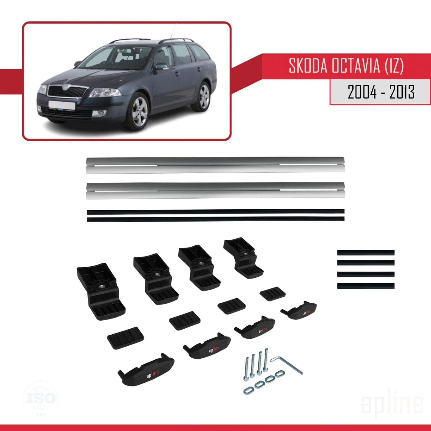 Compatible avec Skoda Octavia 2 (1Z) 2004-2013 BASIC Model Barres de Toit Railing Porte-Bagages de Voiture Gris Aluminium 2 Barres