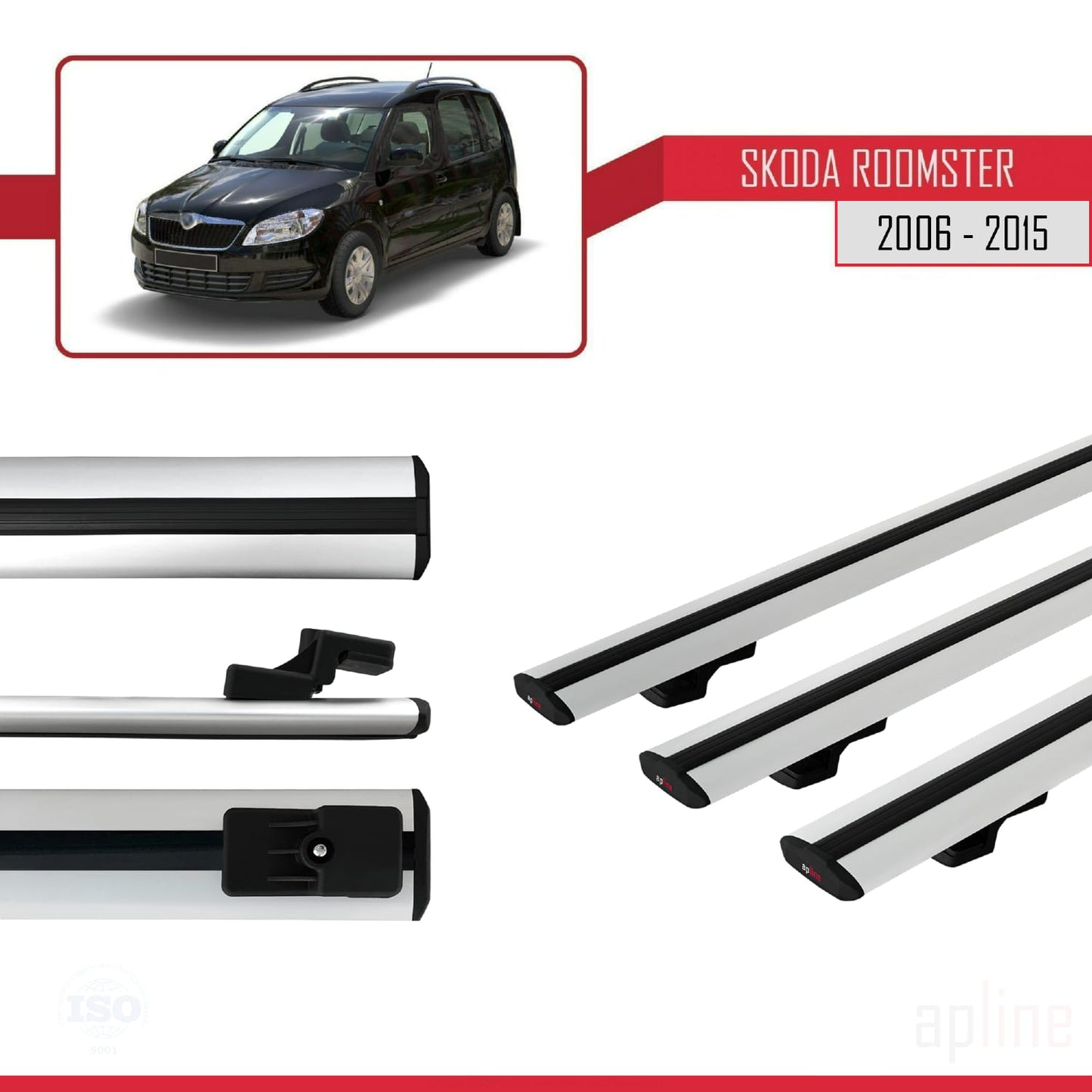 Kompatibel mit Skoda Roomster 2006-2015 BASIC Model Relingträger Dachträger Auto Gepäckträger Grau Aluminium 3 Stangen