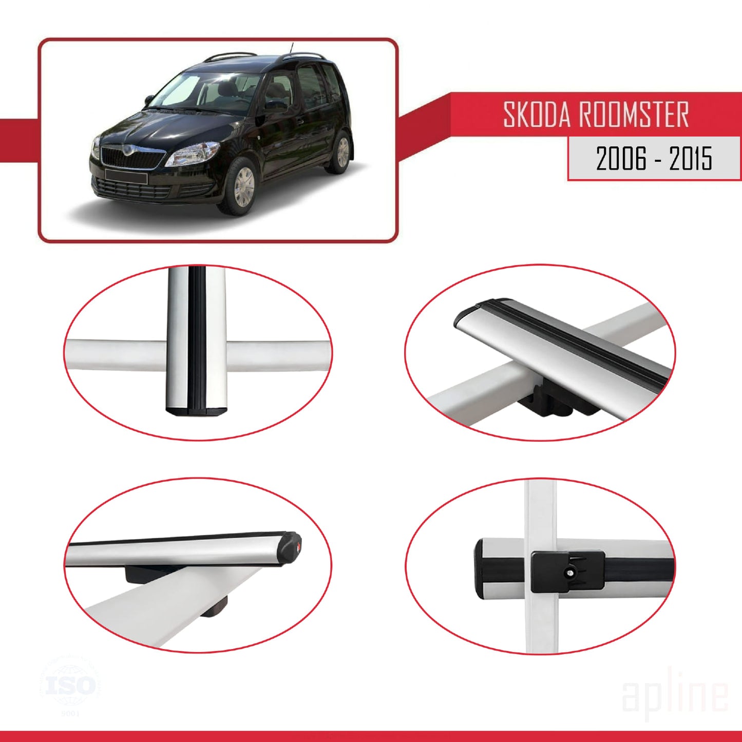 Kompatibel mit Skoda Roomster 2006-2015 BASIC Model Relingträger Dachträger Auto Gepäckträger Grau Aluminium 3 Stangen