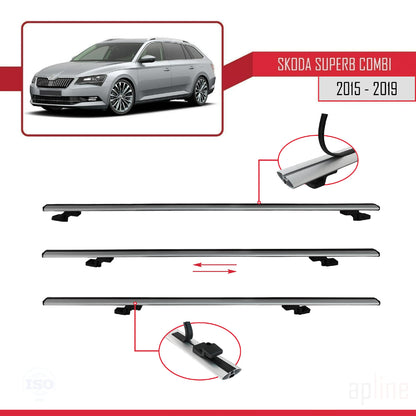 Compatible avec Skoda Superb 3 (3V) Break Pre-Facelift 2015-2019 BASIC Model Barres de Toit Railing Porte-Bagages de Voiture Gris Aluminium 3 Barres