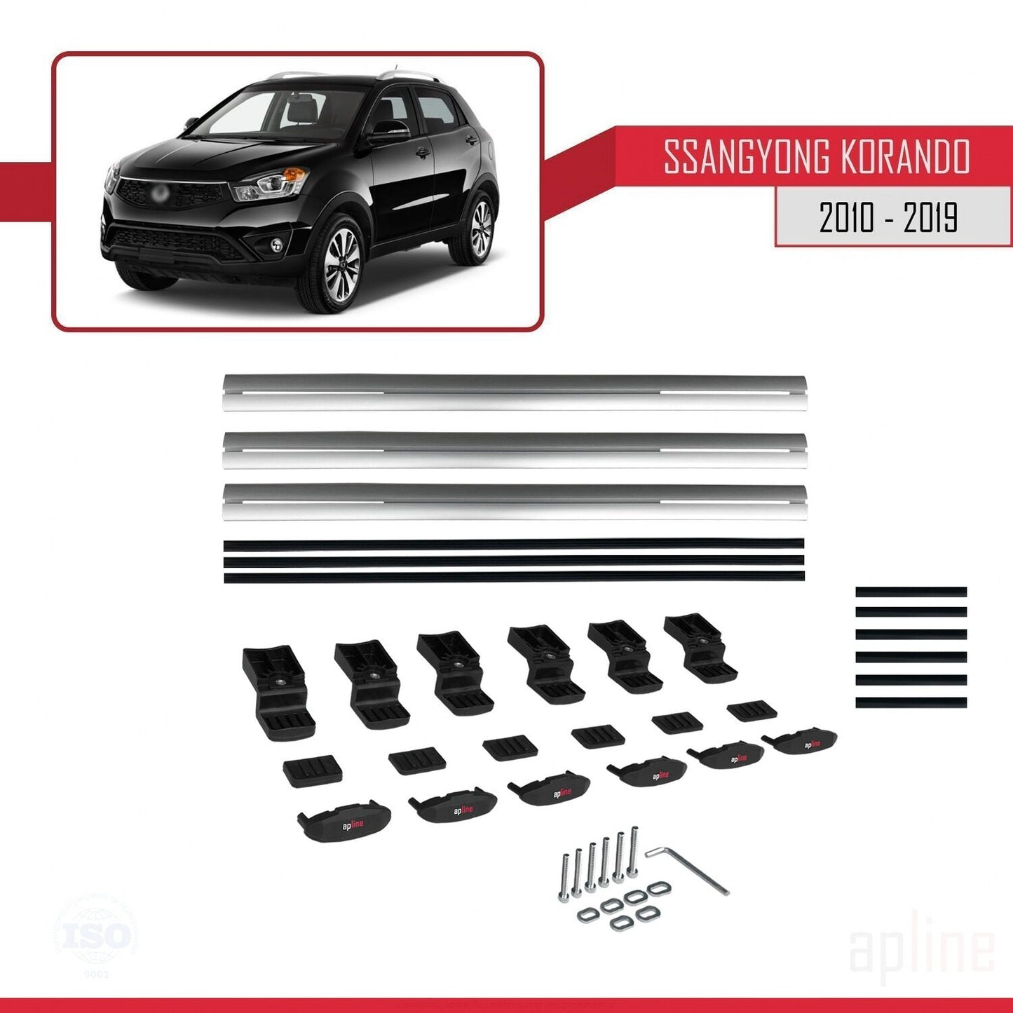 Compatible con Ssangyong Korando 3 (C200) 2010-2019 BASIC Model Barras de Techo Auto Portaequipajes Barras Transversales Gris Aluminio 3 Barras