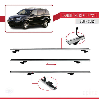 Compatible avec Ssangyong Rexton (Y200) 2001-2005 BASIC Model Barres de Toit Railing Porte-Bagages de Voiture Gris Aluminium 3 Barres