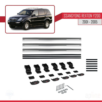 Compatible avec Ssangyong Rexton (Y200) 2001-2005 BASIC Model Barres de Toit Railing Porte-Bagages de Voiture Gris Aluminium 3 Barres