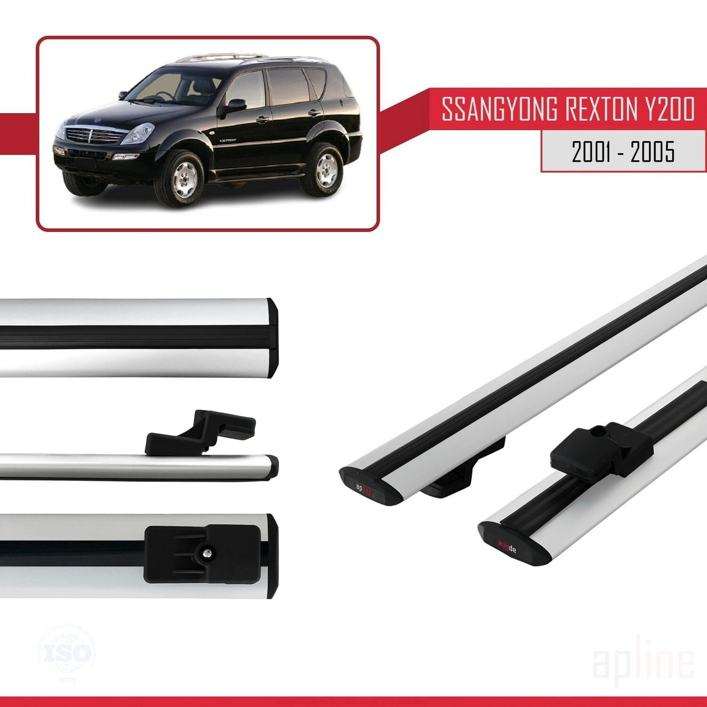 Compatible avec Ssangyong Rexton (Y200) 2001-2005 BASIC Model Barres de Toit Railing Porte-Bagages de Voiture Gris Aluminium 2 Barres