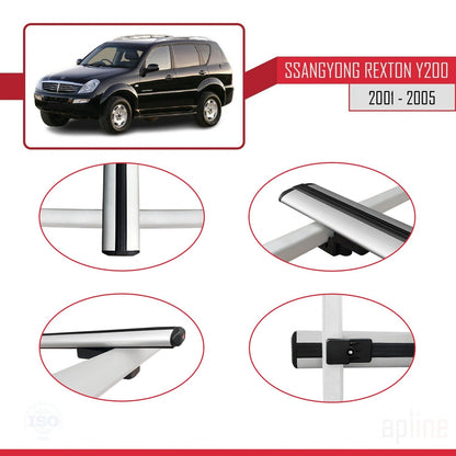 Compatible avec Ssangyong Rexton (Y200) 2001-2005 BASIC Model Barres de Toit Railing Porte-Bagages de Voiture Gris Aluminium 2 Barres