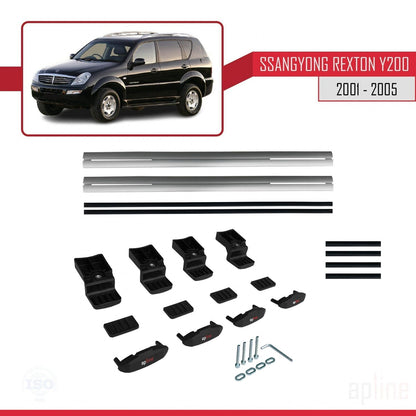 Compatible avec Ssangyong Rexton (Y200) 2001-2005 BASIC Model Barres de Toit Railing Porte-Bagages de Voiture Gris Aluminium 2 Barres
