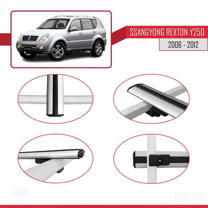 Compatible avec Ssangyong Rexton (Y250) 2006-2012 BASIC Model Barres de Toit Railing Porte-Bagages de Voiture Gris Aluminium 3 Barres