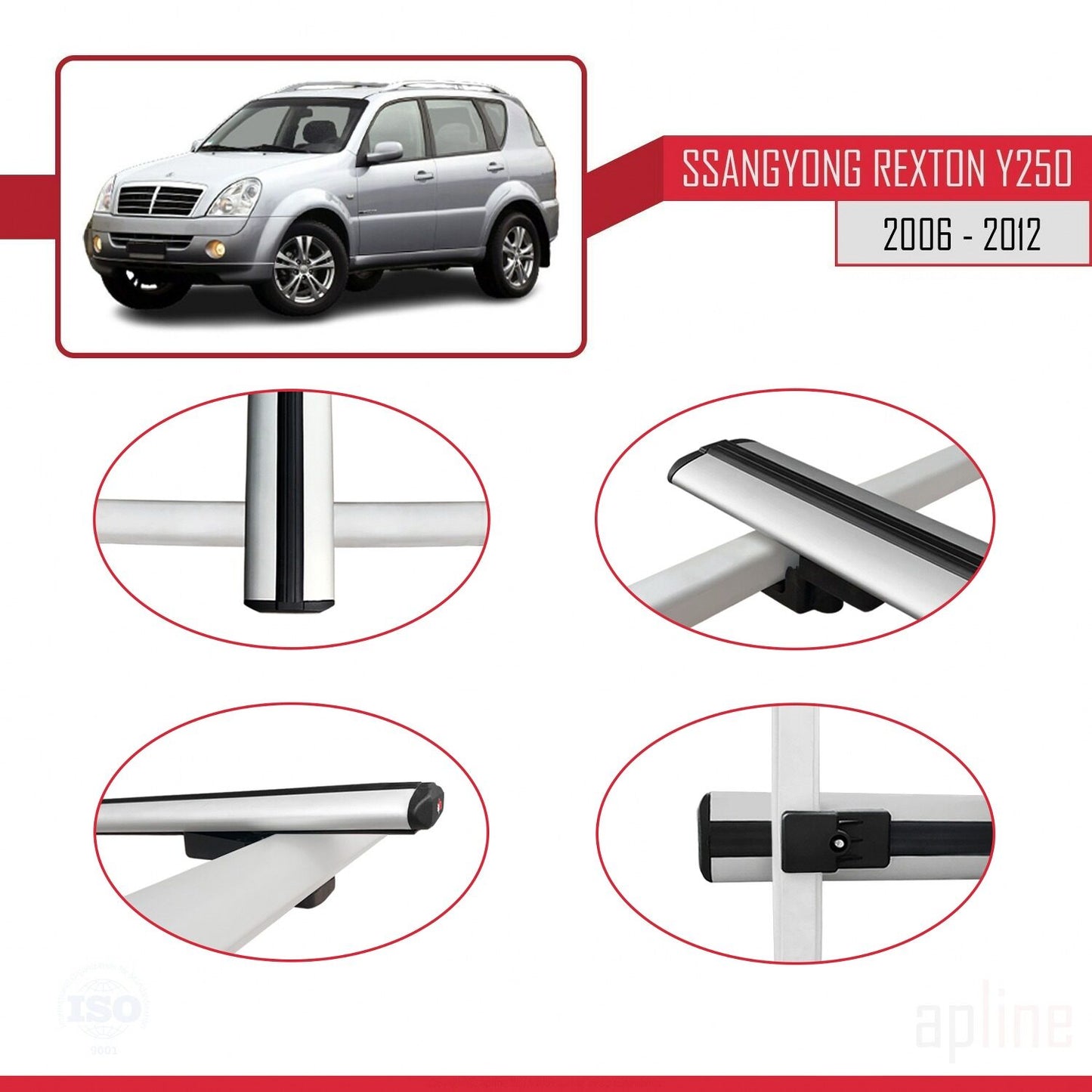 Compatible avec Ssangyong Rexton (Y250) 2006-2012 BASIC Model Barres de Toit Railing Porte-Bagages de Voiture Gris Aluminium 2 Barres