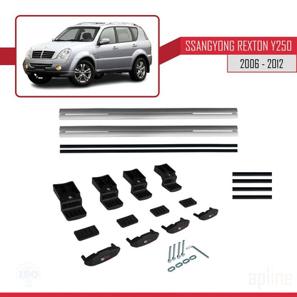Compatible avec Ssangyong Rexton (Y250) 2006-2012 BASIC Model Barres de Toit Railing Porte-Bagages de Voiture Gris Aluminium 2 Barres