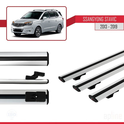 Compatible avec Ssangyong Stavic 2 2013-2019 BASIC Model Barres de Toit Railing Porte-Bagages de Voiture Gris Aluminium 3 Barres