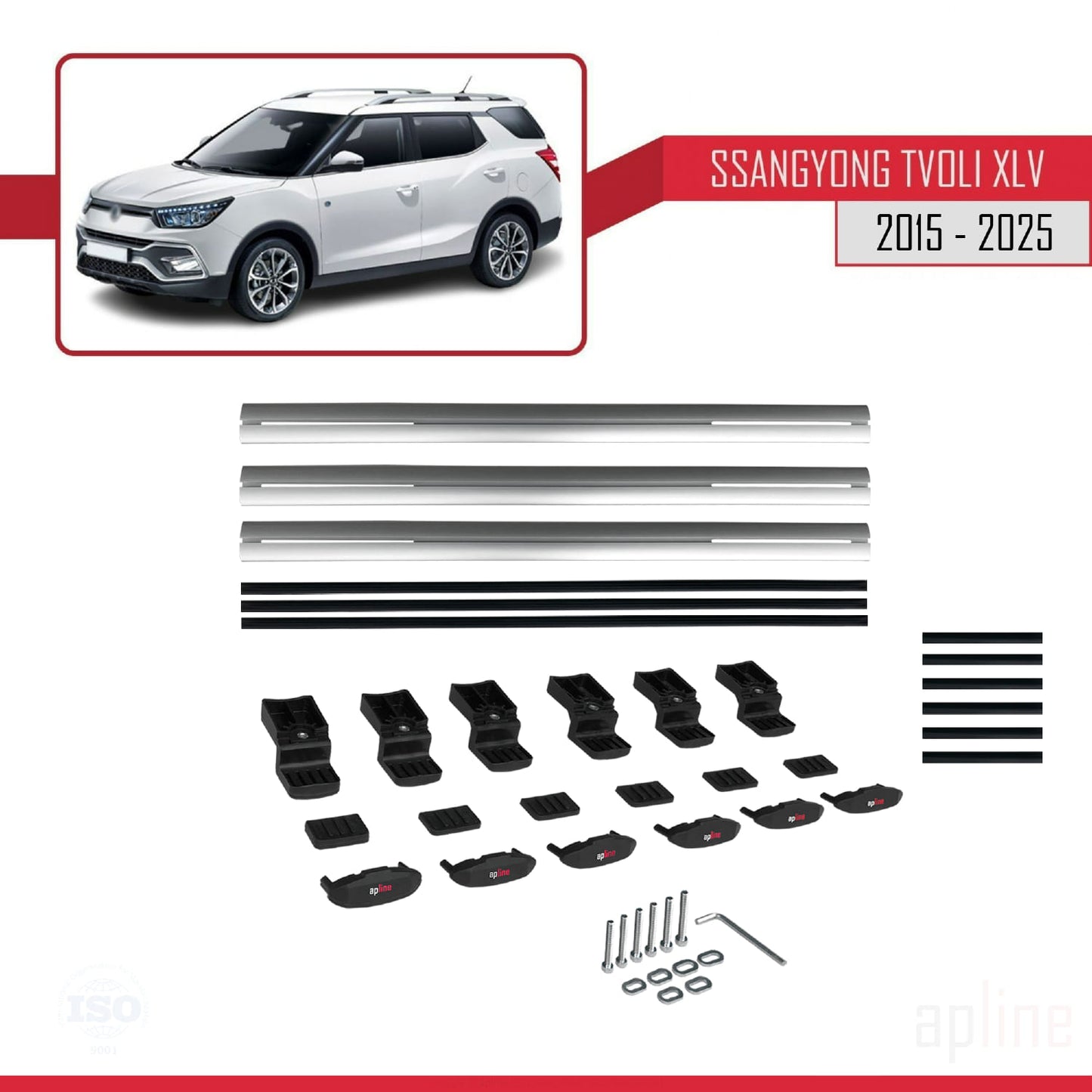 Compatible avec Ssangyong Tivoli XLV 2015-2025 BASIC Model Barres de Toit Railing Porte-Bagages de Voiture Gris Aluminium 3 Barres