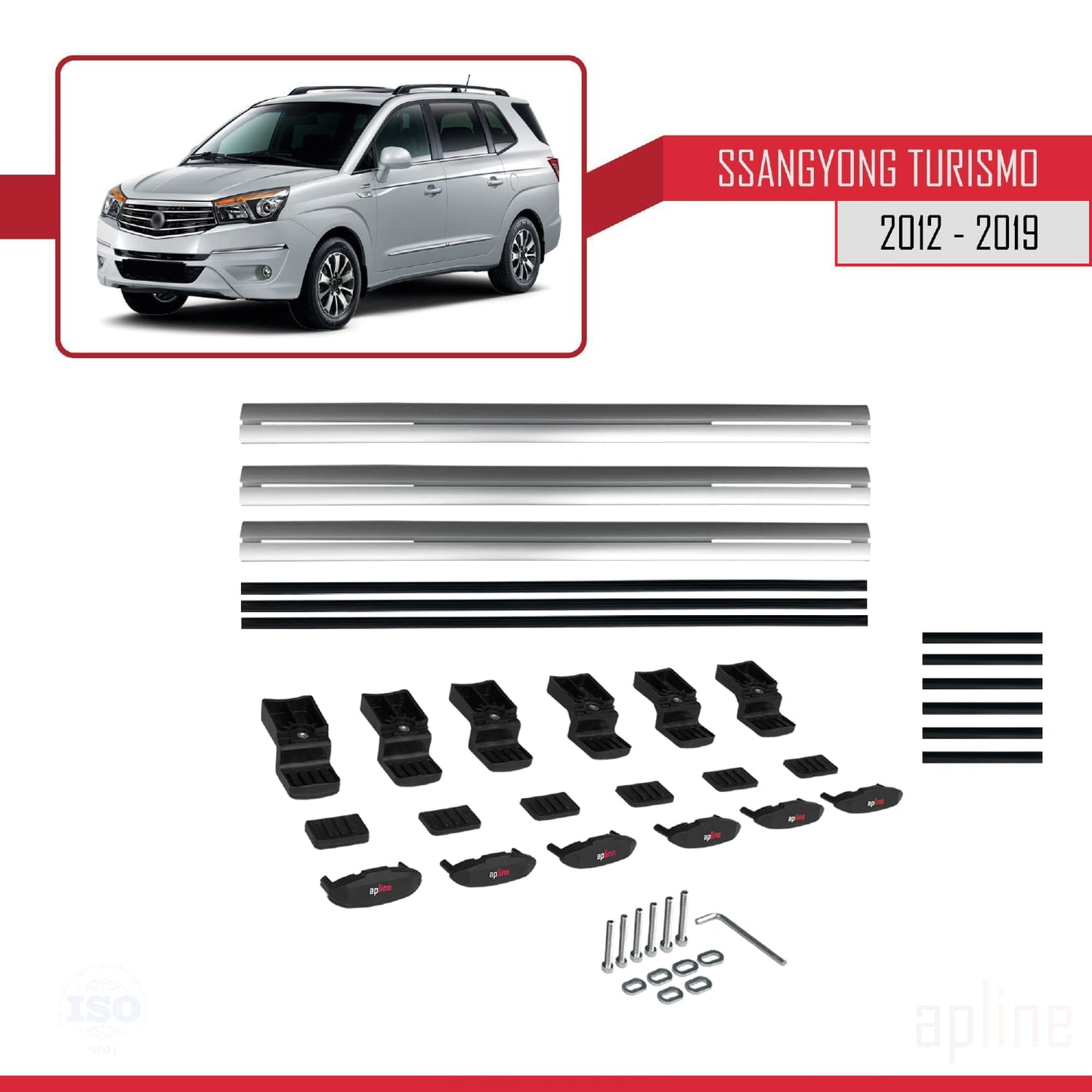 Kompatibel mit Ssangyong Turismo 2012-2019 BASIC Model Relingträger Dachträger Auto Gepäckträger Grau Aluminium 3 Stangen