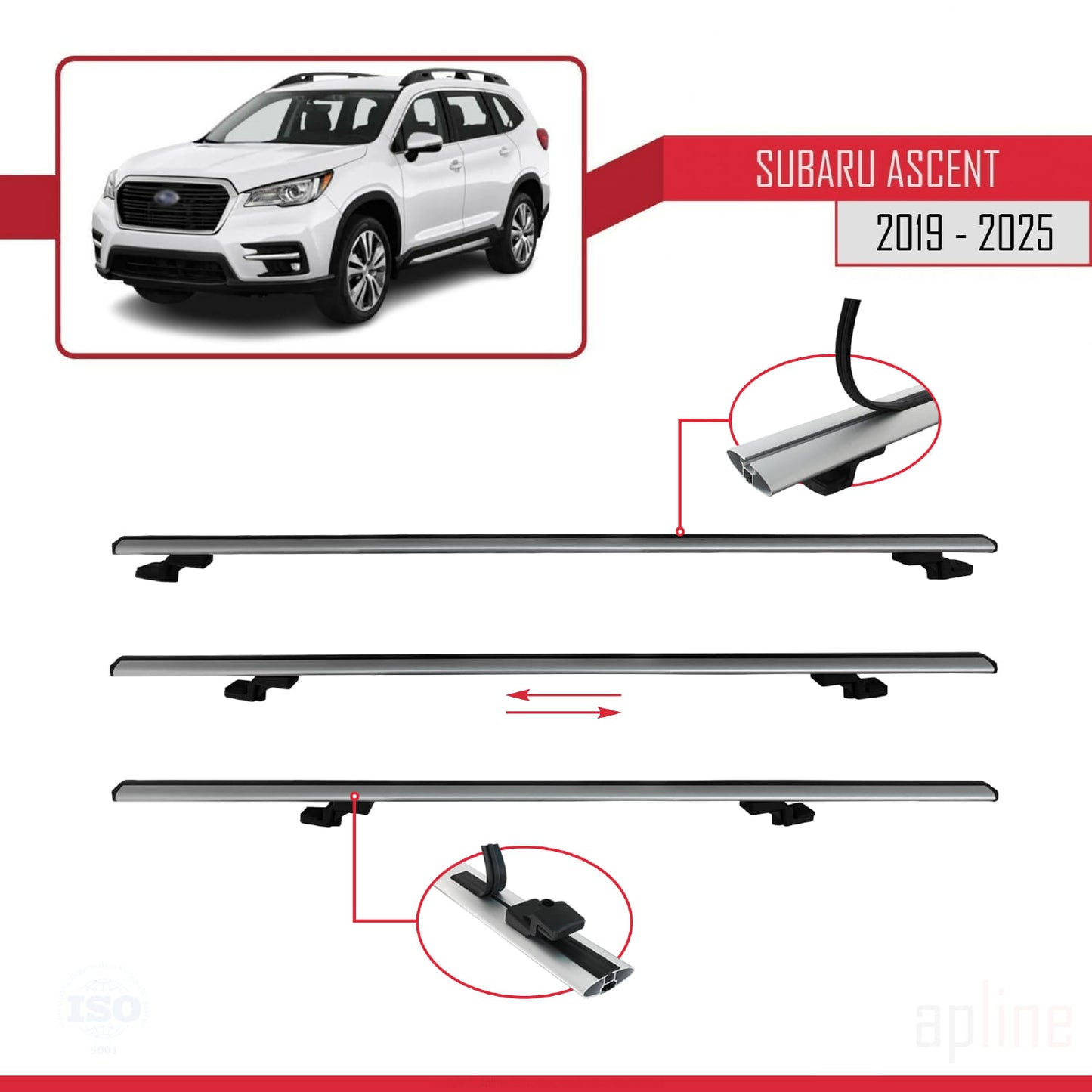 Compatibile con Subaru Ascent 2019-2025 BASIC Model Barre Tetto Portapacchi Auto Barre Portatutto Grigo Alluminio 3 Barre