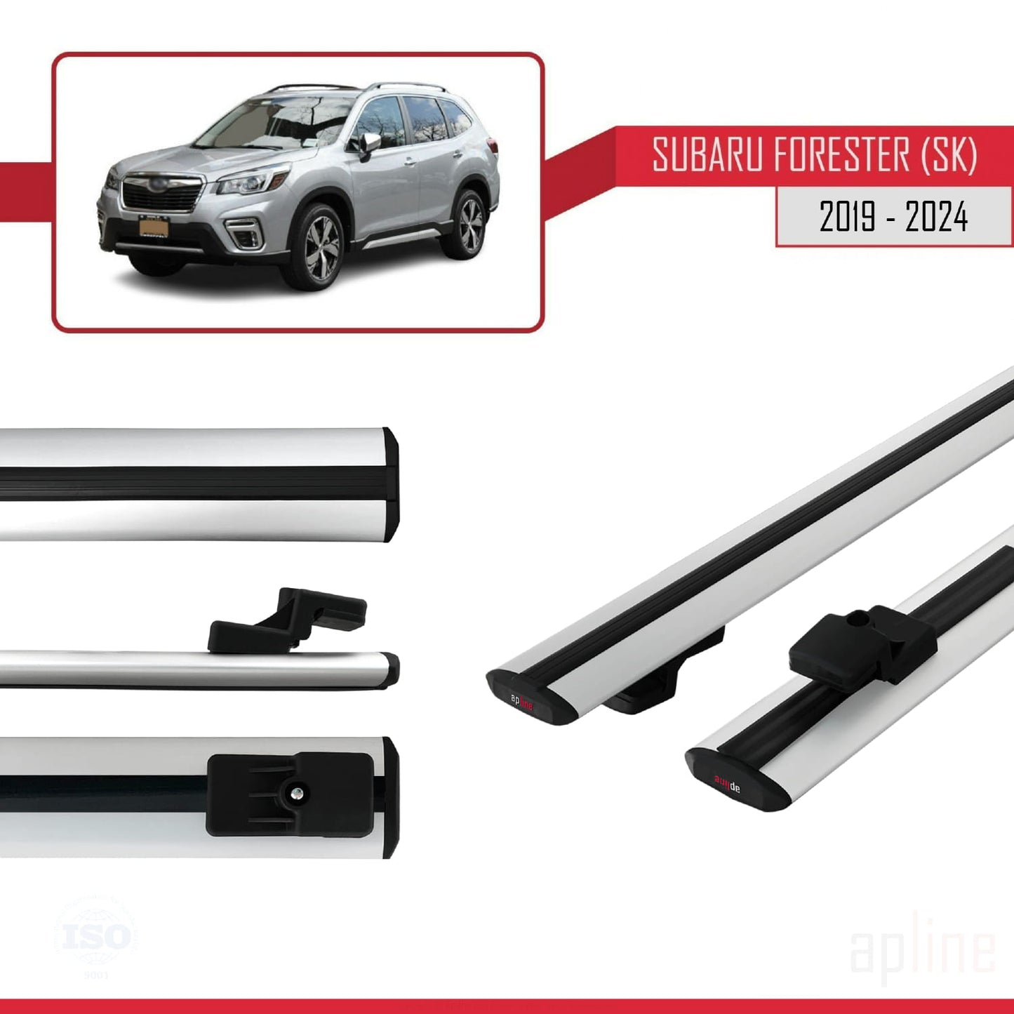 Compatible con Subaru Forester 5 (SK) 2019-2024 BASIC Model Barras de Techo Auto Portaequipajes Barras Transversales Gris Aluminio 2 Barras