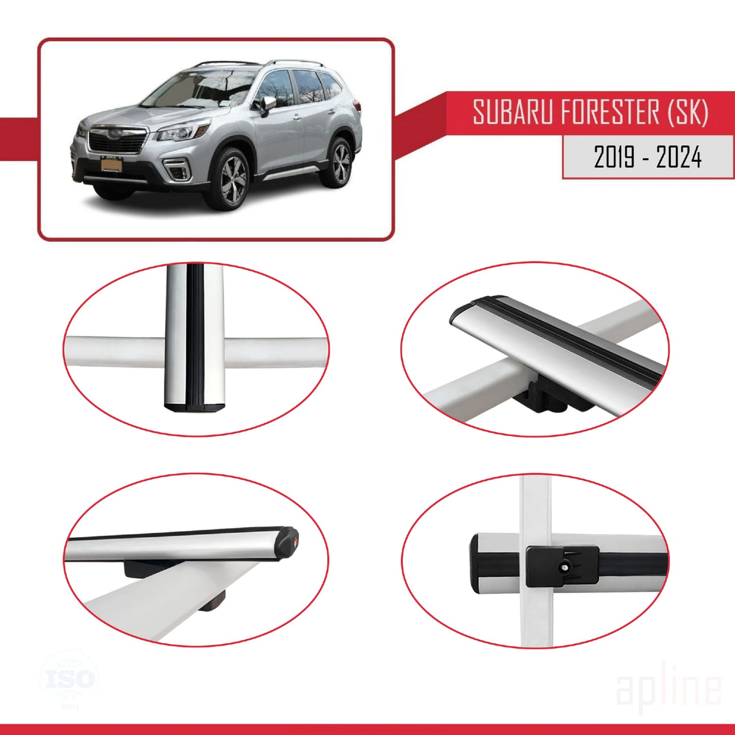 Compatible con Subaru Forester 5 (SK) 2019-2024 BASIC Model Barras de Techo Auto Portaequipajes Barras Transversales Gris Aluminio 2 Barras