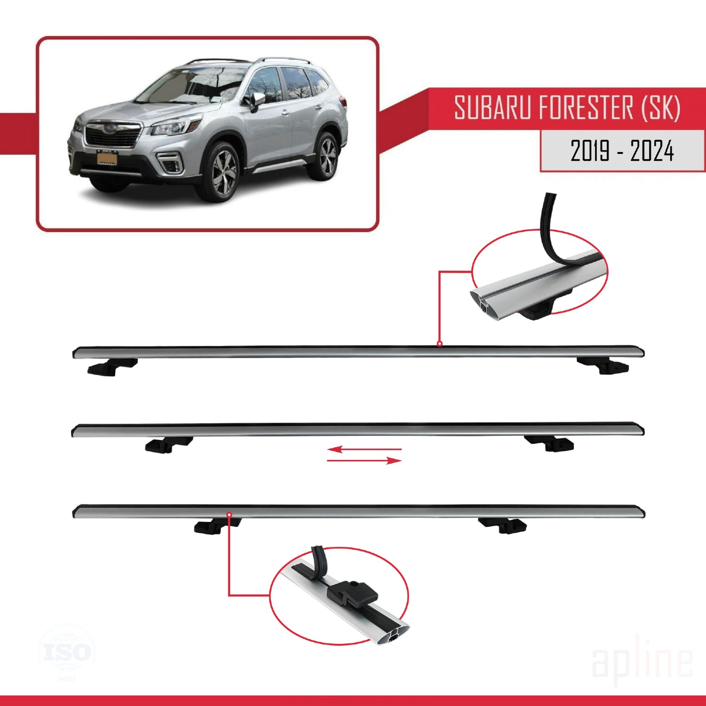 Compatible con Subaru Forester 5 (SK) 2019-2024 BASIC Model Barras de Techo Auto Portaequipajes Barras Transversales Gris Aluminio 2 Barras