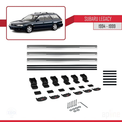 BASIC Model Dakdrager bagagedrager compatibel met Subaru Legacy 2 (BD) 1994-1999 Spoorstaven Grijs Aluminium 3 Staven