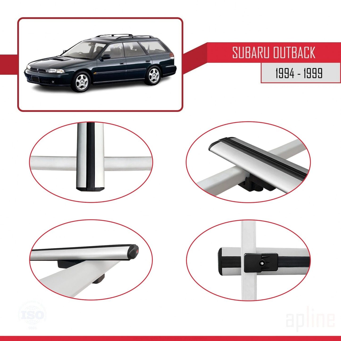 Compatible avec Subaru Outback 1994-1999 BASIC Model Barres de Toit Railing Porte-Bagages de Voiture Gris Aluminium 2 Barres