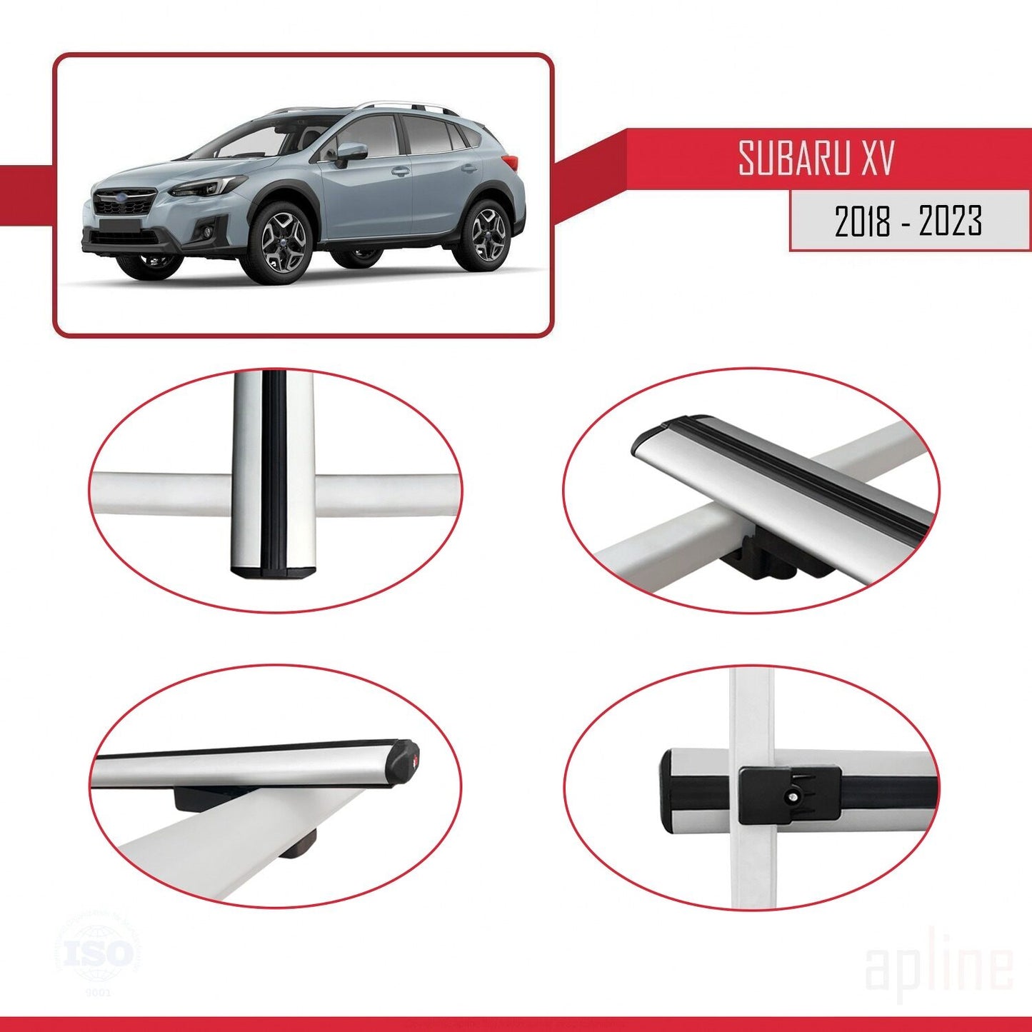 BASIC Model Dakdrager bagagedrager compatibel met Subaru XV 2 2018-2023 Spoorstaven Grijs Aluminium 2 Staven