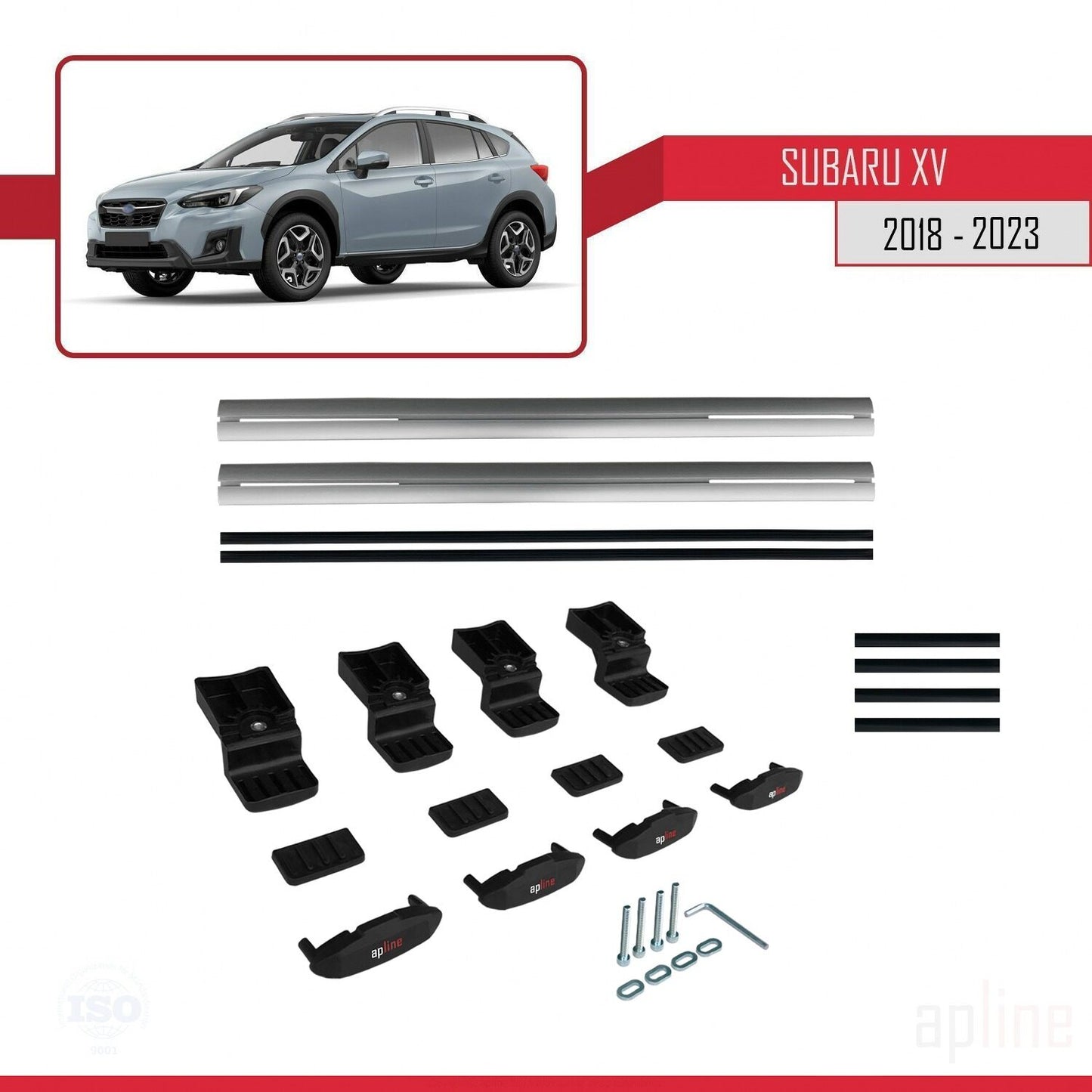 BASIC Model Dakdrager bagagedrager compatibel met Subaru XV 2 2018-2023 Spoorstaven Grijs Aluminium 2 Staven
