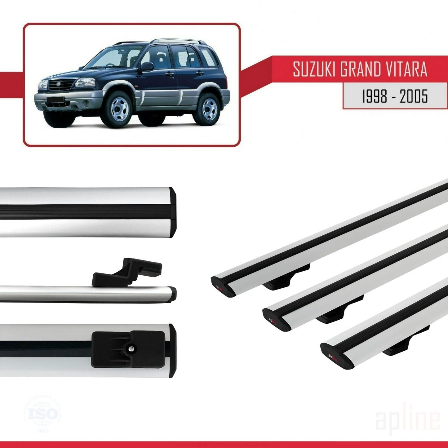 Compatibile con Suzuki Grand Vitara (FT) 1998-2005 BASIC Model Barre Tetto Portapacchi Auto Barre Portatutto Grigo Alluminio 3 Barre