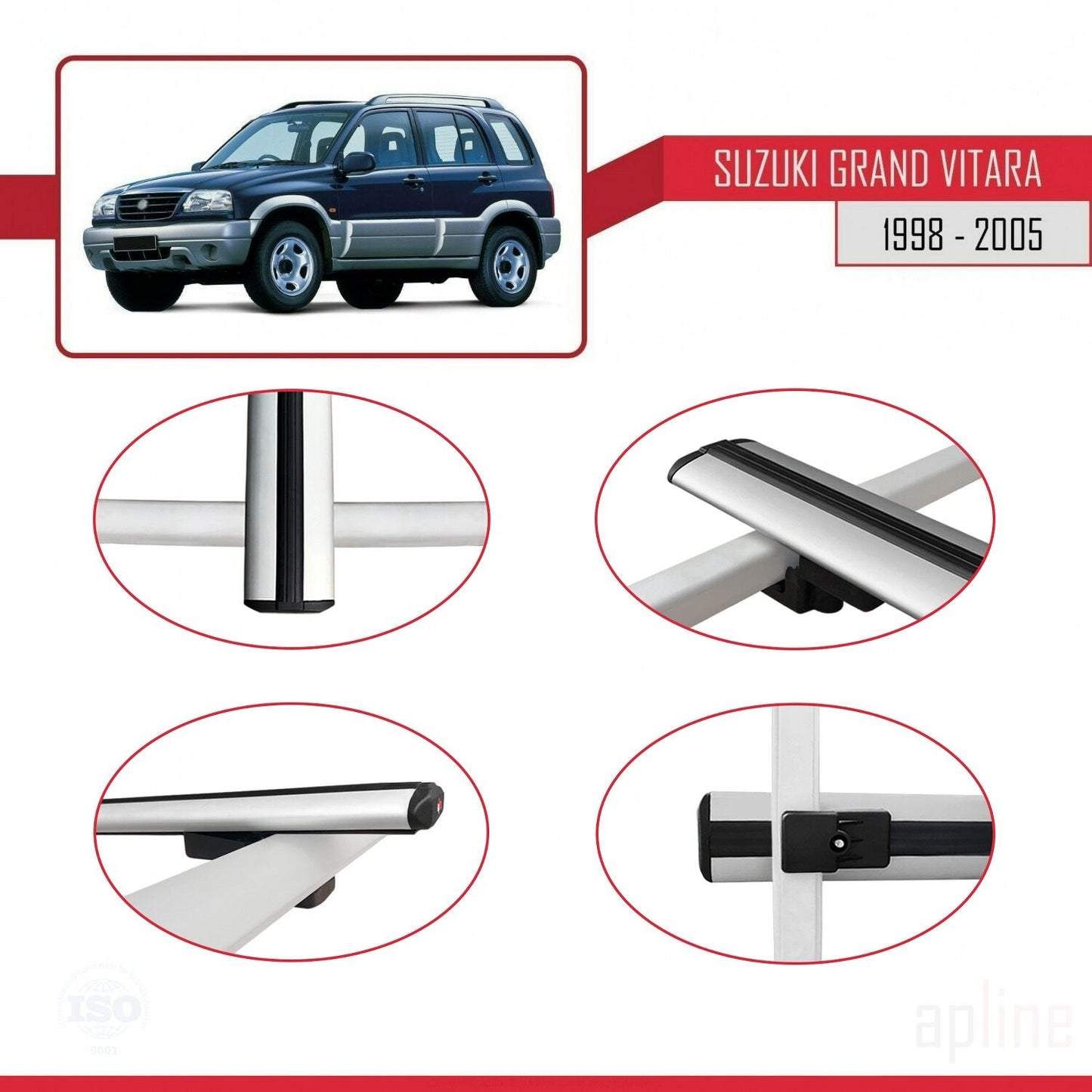 Compatibile con Suzuki Grand Vitara (FT) 1998-2005 BASIC Model Barre Tetto Portapacchi Auto Barre Portatutto Grigo Alluminio 3 Barre