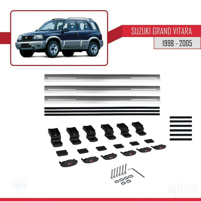 Compatibile con Suzuki Grand Vitara (FT) 1998-2005 BASIC Model Barre Tetto Portapacchi Auto Barre Portatutto Grigo Alluminio 3 Barre