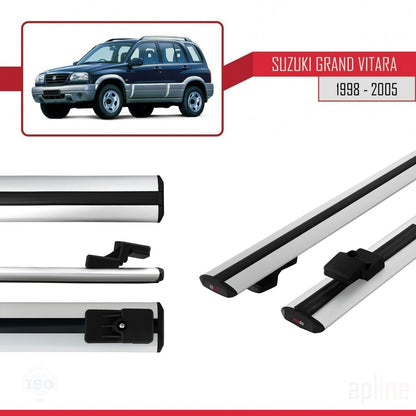 Compatible avec Suzuki Grand Vitara (FT) 1998-2005 BASIC Model Barres de Toit Railing Porte-Bagages de Voiture Gris Aluminium 2 Barres