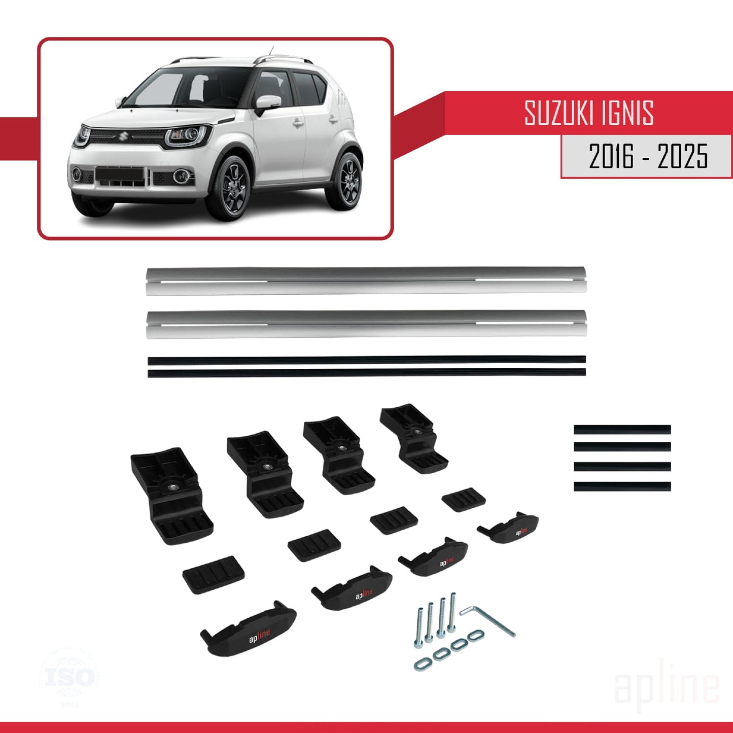 Compatible avec Suzuki Ignıs 2016-2025 BASIC Model Barres de Toit Railing Porte-Bagages de Voiture Gris Aluminium 2 Barres