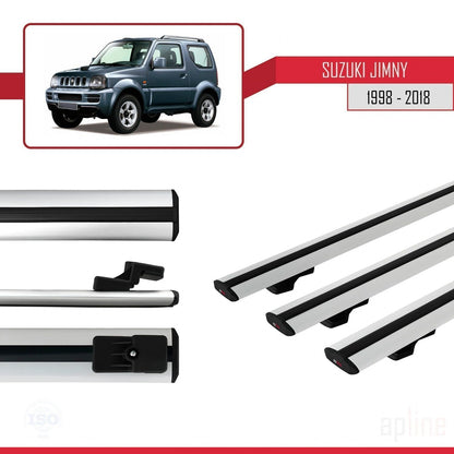 Kompatibel mit Suzuki Jimny 3 1998-2018 BASIC Model Relingträger Dachträger Auto Gepäckträger Grau Aluminium 3 Stangen