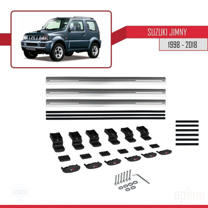 Kompatibel mit Suzuki Jimny 3 1998-2018 BASIC Model Relingträger Dachträger Auto Gepäckträger Grau Aluminium 3 Stangen