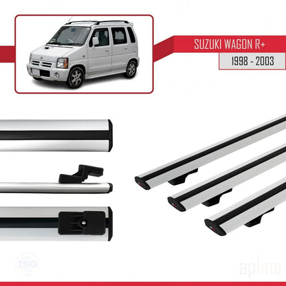 Kompatibel mit Suzuki Wagon R+ 1998-2003 BASIC Model Relingträger Dachträger Auto Gepäckträger Grau Aluminium 3 Stangen