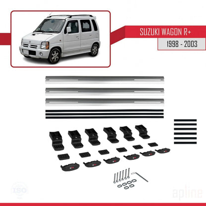 Kompatibel mit Suzuki Wagon R+ 1998-2003 BASIC Model Relingträger Dachträger Auto Gepäckträger Grau Aluminium 3 Stangen