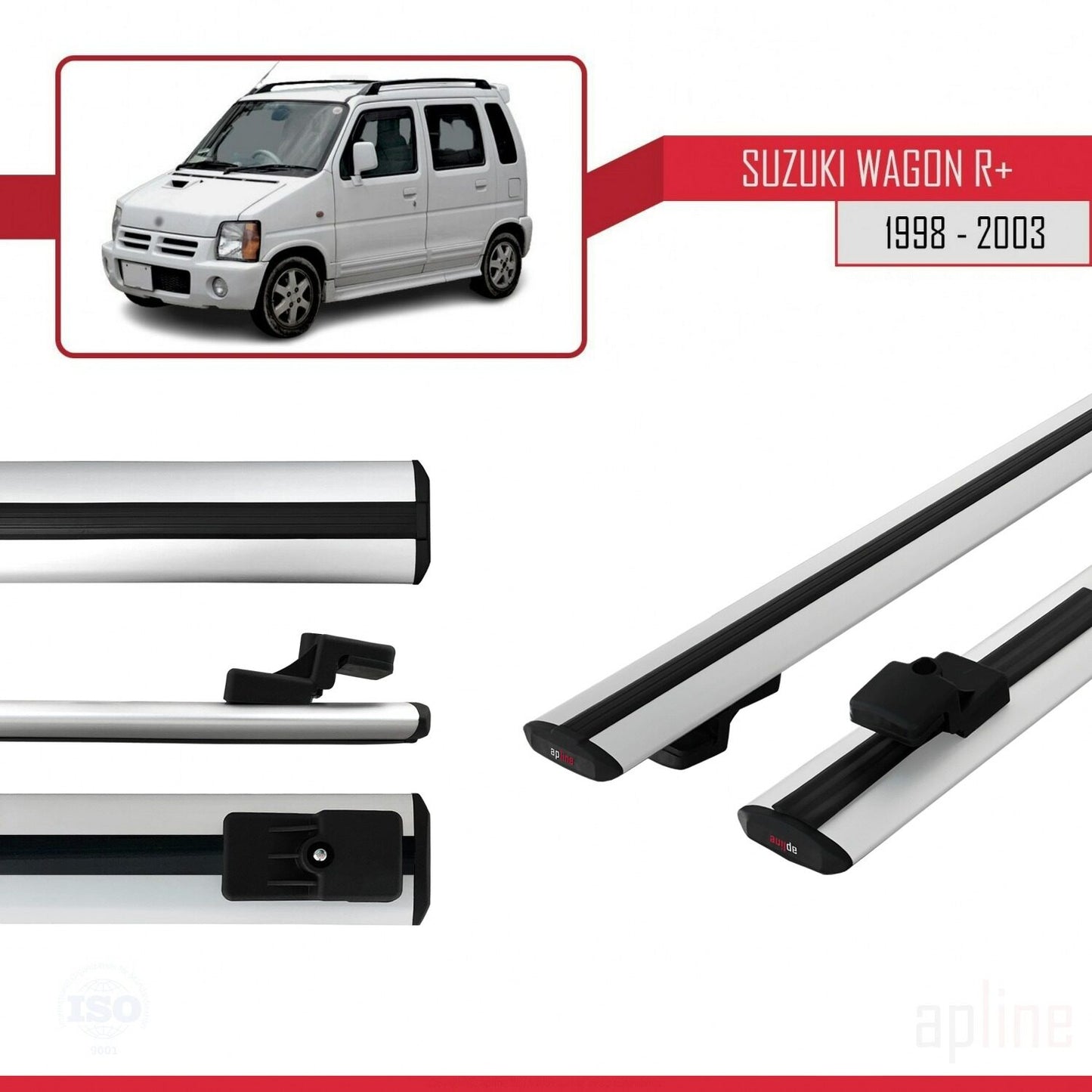 Kompatibel mit Suzuki Wagon R+ 1998-2003 BASIC Model Relingträger Dachträger Auto Gepäckträger Grau Aluminium 2 Stangen