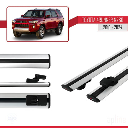 Compatible con Toyota 4Runner (N280) 2010-2024 BASIC Model Barras de Techo Auto Portaequipajes Barras Transversales Gris Aluminio 2 Barras