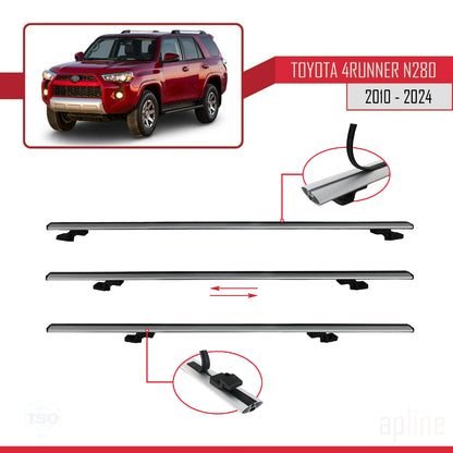 Compatible con Toyota 4Runner (N280) 2010-2024 BASIC Model Barras de Techo Auto Portaequipajes Barras Transversales Gris Aluminio 2 Barras