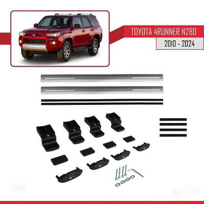 Compatible con Toyota 4Runner (N280) 2010-2024 BASIC Model Barras de Techo Auto Portaequipajes Barras Transversales Gris Aluminio 2 Barras