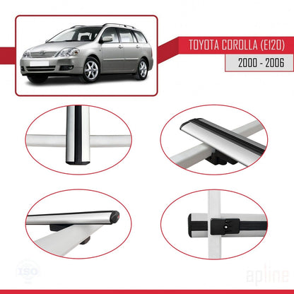 Compatible avec Toyota Corolla 9 (E120) Break 2000-2006 BASIC Model Barres de Toit Railing Porte-Bagages de Voiture Gris Aluminium 2 Barres