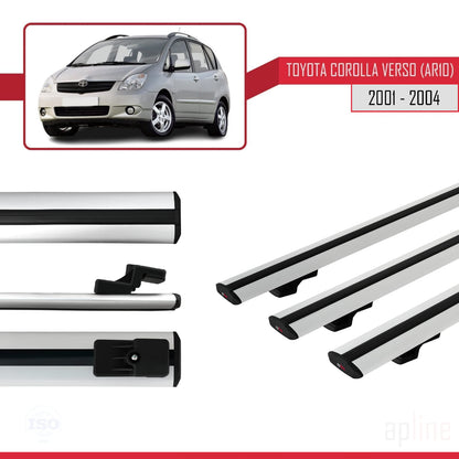 Compatibile con Toyota Corolla Verso (E120) 2001-2004 BASIC Model Barre Tetto Portapacchi Auto Barre Portatutto Grigo Alluminio 3 Barre