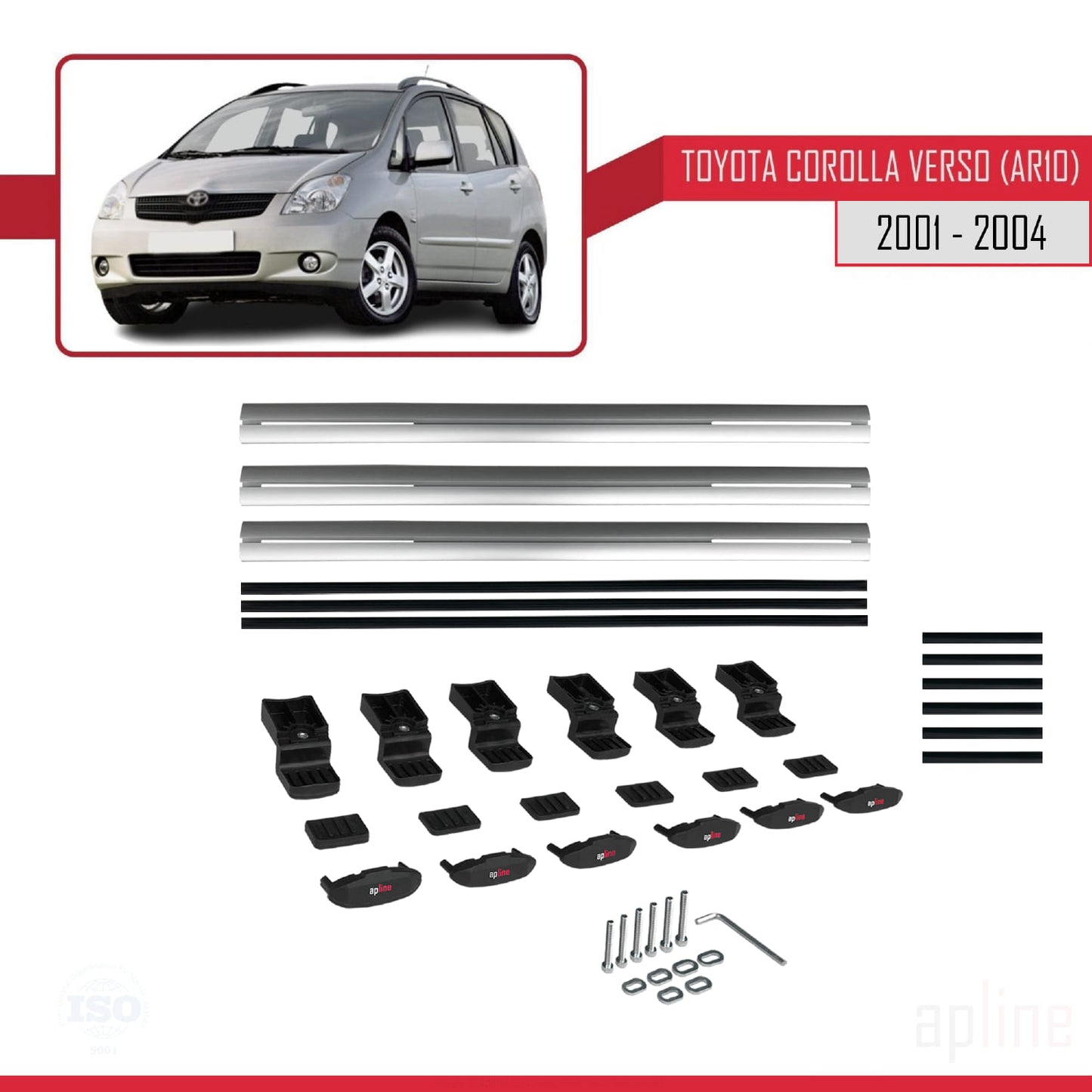 Compatibile con Toyota Corolla Verso (E120) 2001-2004 BASIC Model Barre Tetto Portapacchi Auto Barre Portatutto Grigo Alluminio 3 Barre