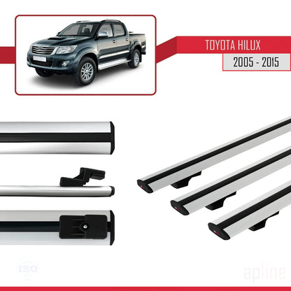 Compatible avec Toyota Hilux 7 (AN30) 2005-2015 BASIC Model Barres de Toit Railing Porte-Bagages de Voiture Gris Aluminium 3 Barres