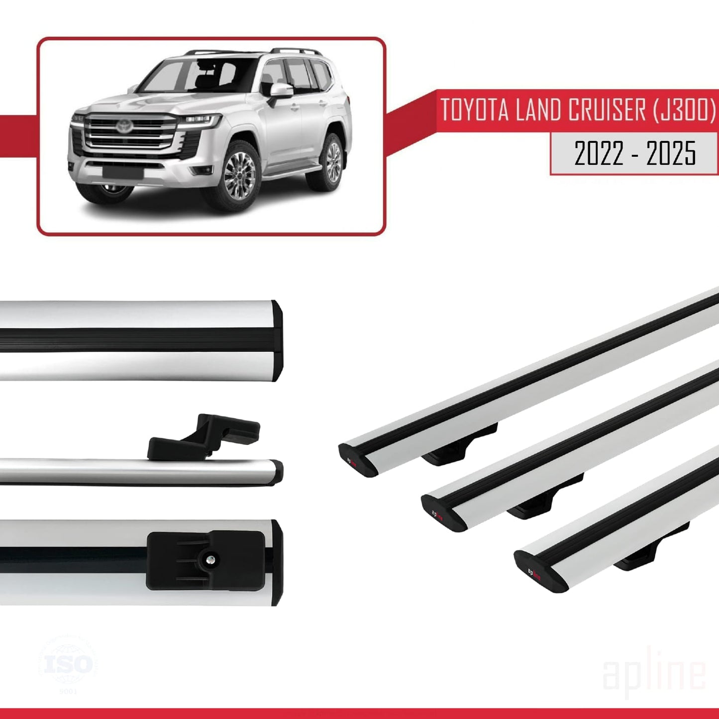 Compatible avec Toyota Land Cruiser (J300) 2022-2025 BASIC Model Barres de Toit Railing Porte-Bagages de Voiture Gris Aluminium 3 Barres