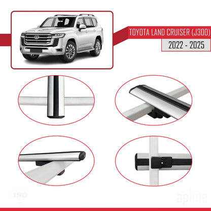 Compatible avec Toyota Land Cruiser (J300) 2022-2025 BASIC Model Barres de Toit Railing Porte-Bagages de Voiture Gris Aluminium 2 Barres