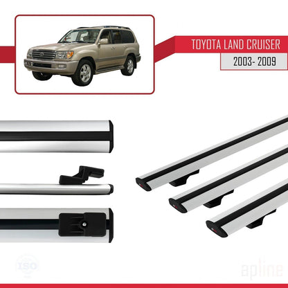 Compatible avec Toyota Land Cruiser (J100) 2003-2007 BASIC Model Barres de Toit Railing Porte-Bagages de Voiture Gris Aluminium 3 Barres