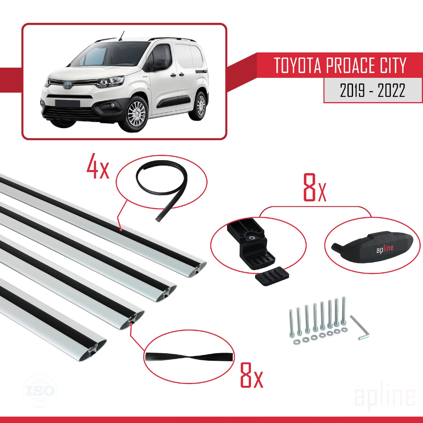 Compatible avec Toyota Proace City 2019-2022 BASIC Model Barres de Toit Railing Porte-Bagages de Voiture Gris Aluminium 4 Barres