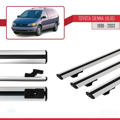 Compatible avec Toyota Sienna (XL10) 1998-2003 BASIC Model Barres de Toit Railing Porte-Bagages de Voiture Gris Aluminium 3 Barres