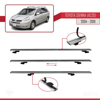 Compatible avec Toyota Sienna 2 (XL20) 2004-2010 BASIC Model Barres de Toit Railing Porte-Bagages de Voiture Gris Aluminium 2 Barres